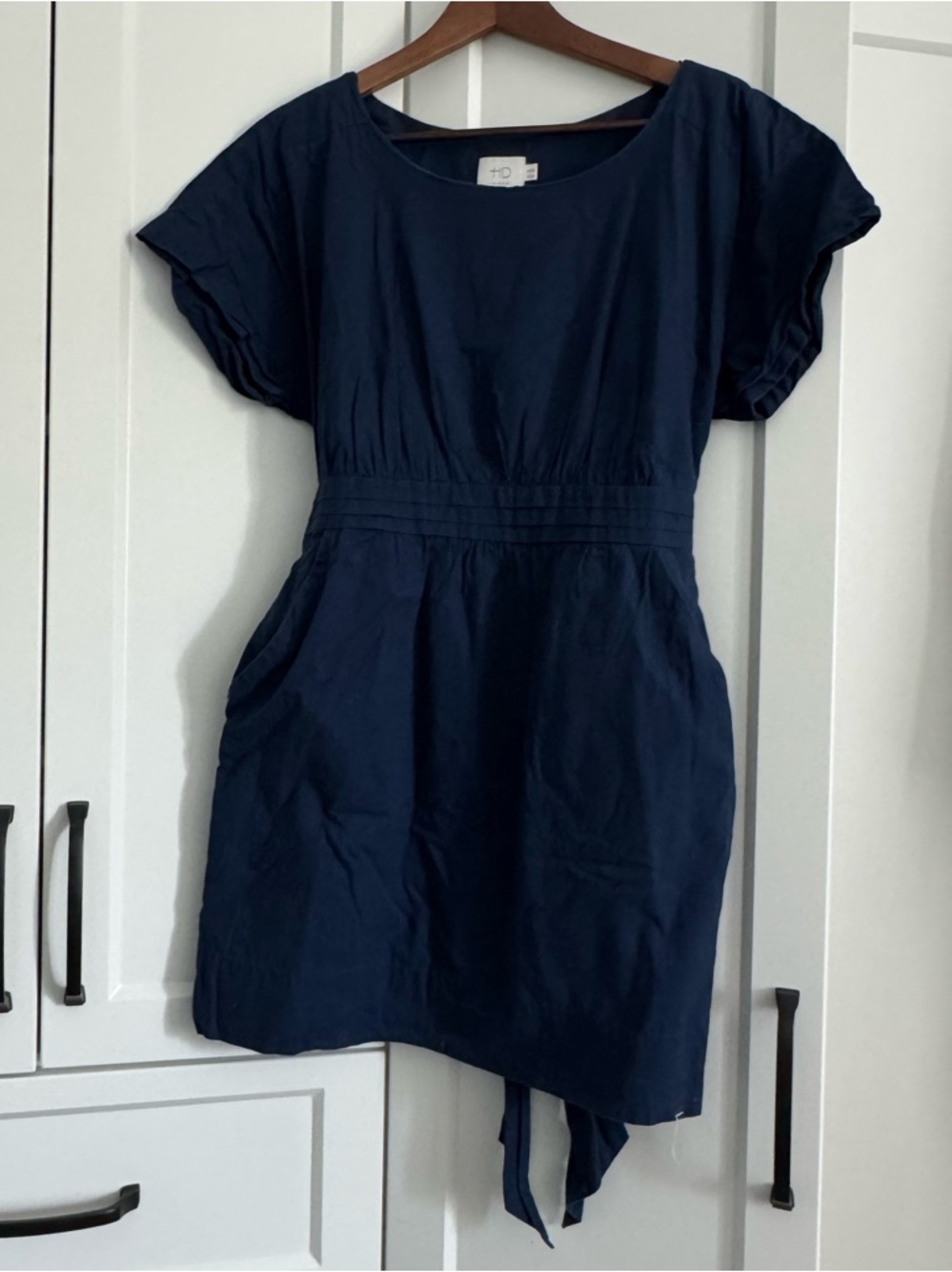 Anthropologie HD in Paris Size 10P Poplin Sheath Dress W/Pockets & Tie Belt Navy - Picture 2 of 6